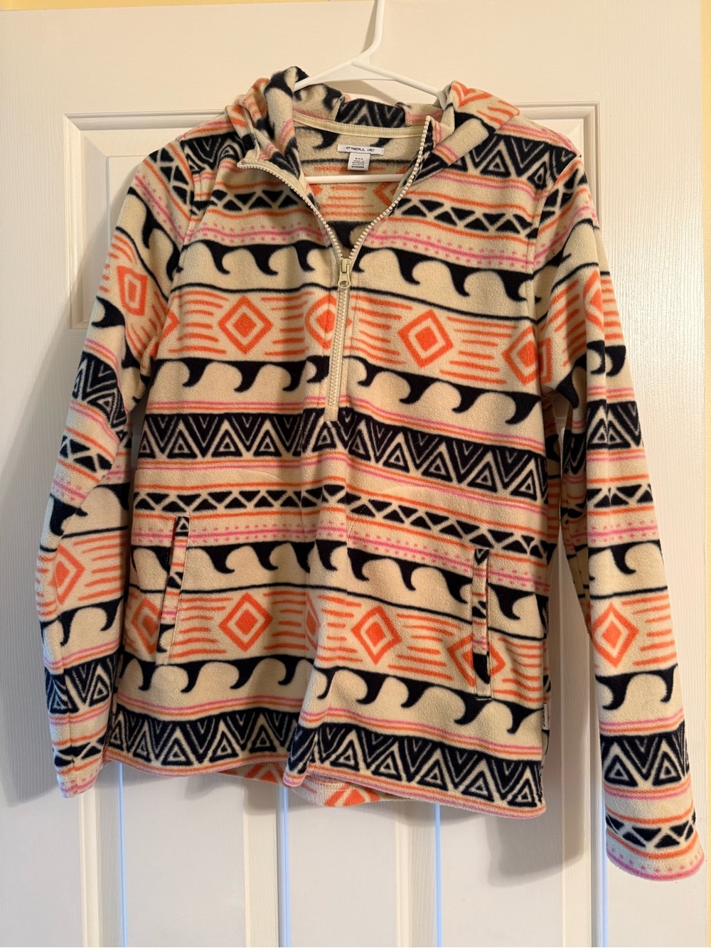 O'Neill Cream Fleece Teddy Jacket with Orange and Navy Aztec Print